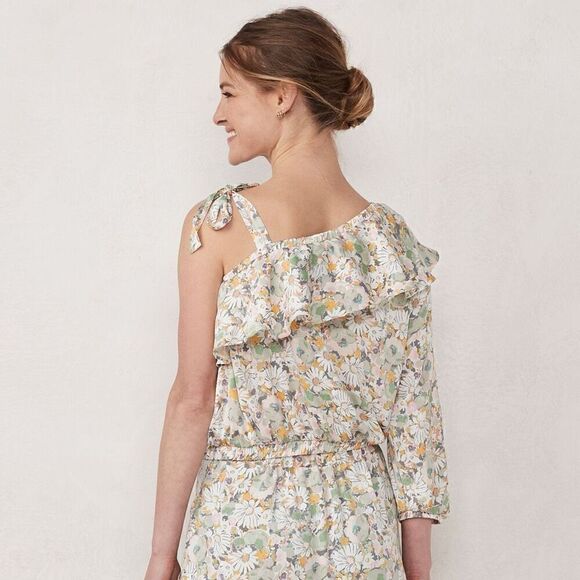 LC Lauren Conrad Ditzy Floral One Shoulder Blouse | S - Picture 2 of 6